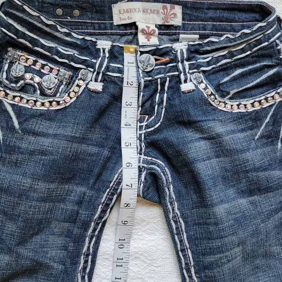 Laguna Beach Embellished Low Rise Straight Skinny Jewel Studded Jeans - Picture 9 of 13